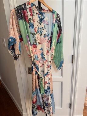 lovestitch Satin Multicolor Floral Tie-Waist Cotton Robe